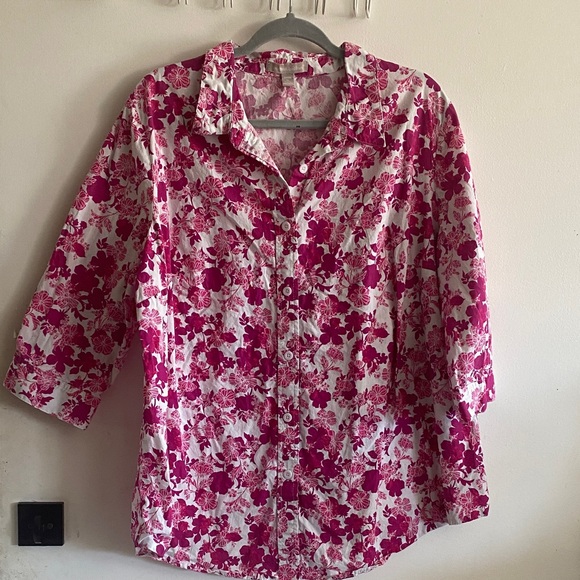 Woman Within Pink Floral Button-Down Shirt - Picture 1 of 3